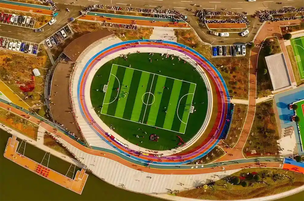 x nature artificial grass turf project site construction project of binjian