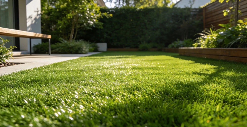 Front view of landscaping artificial grass