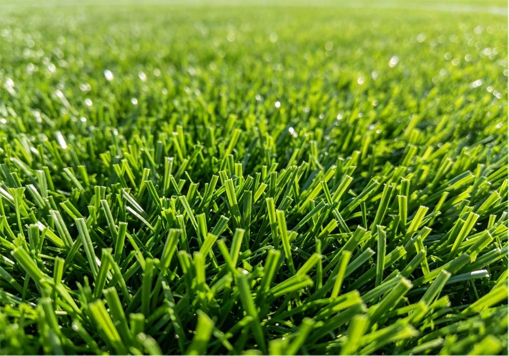 close up artificial football grass fibers