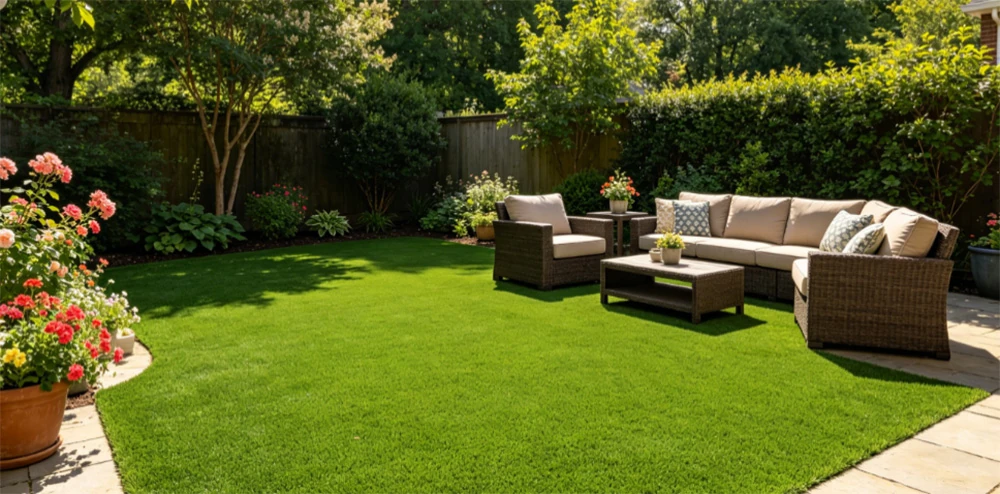 residential backyard landscape high density artificial turf