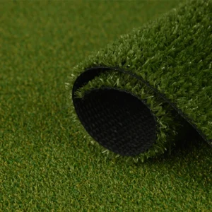 X-Nature Grass 108J artificial grass roll, showcasing details of the 10mm pile height and single-layer black backing banner