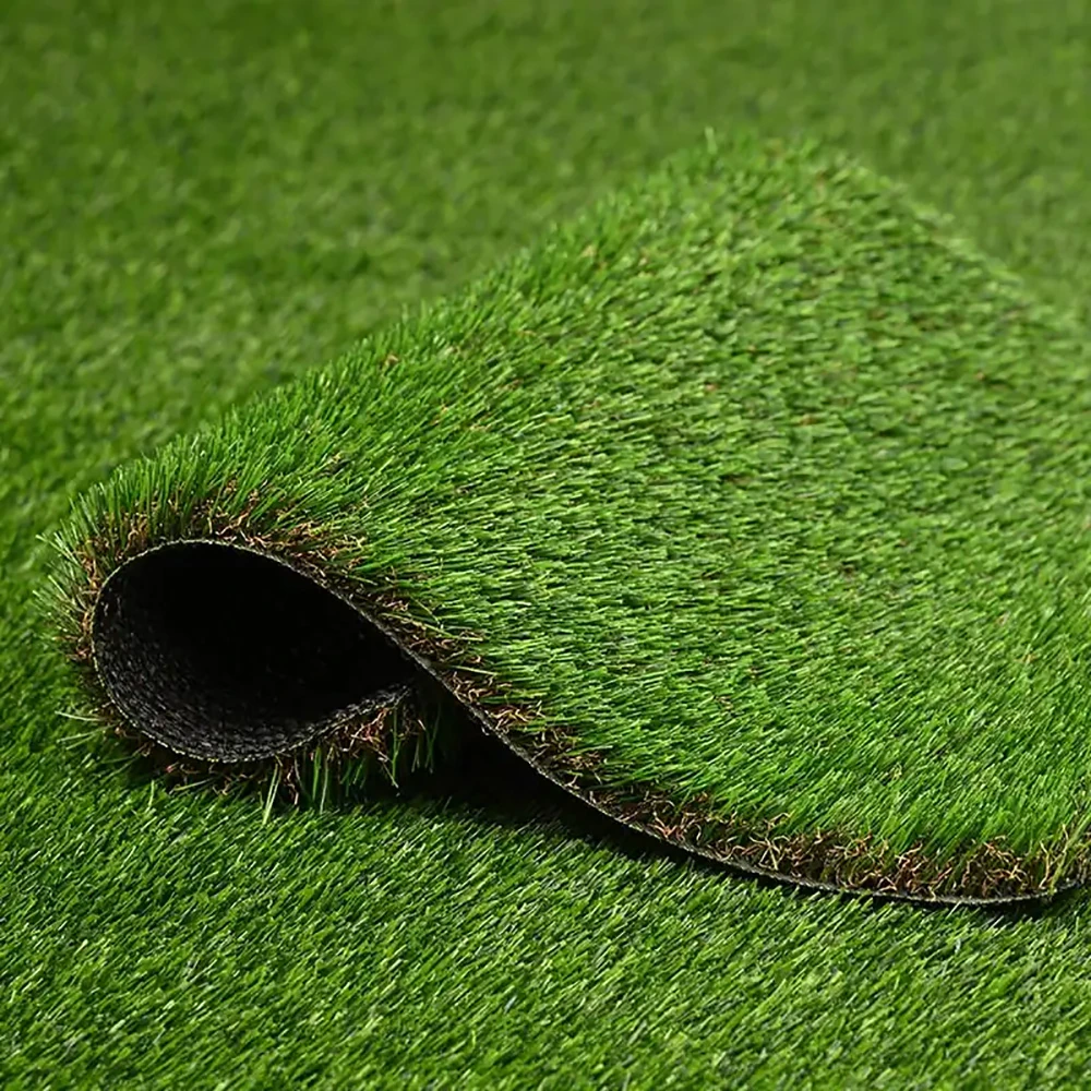 Roll of 30mm artificial turf showing compact grass fibers and black backing for landscape projects