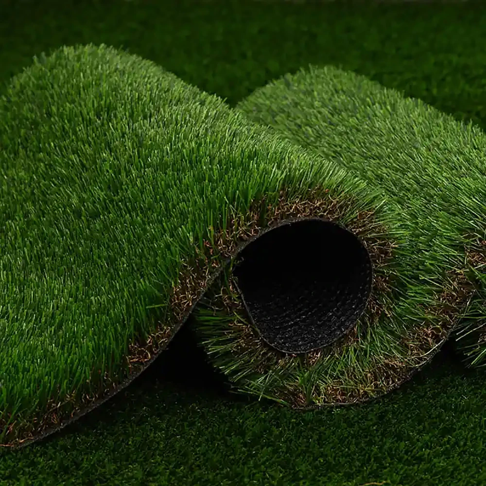Roll of 40mm artificial turf with tall green fibers and dense thatch layer for landscape design