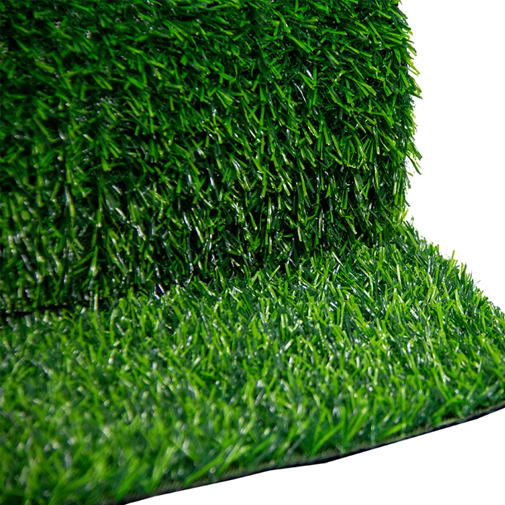 Close-up of durable synthetic decorative grass panels for construction site hoardings and green wall decor