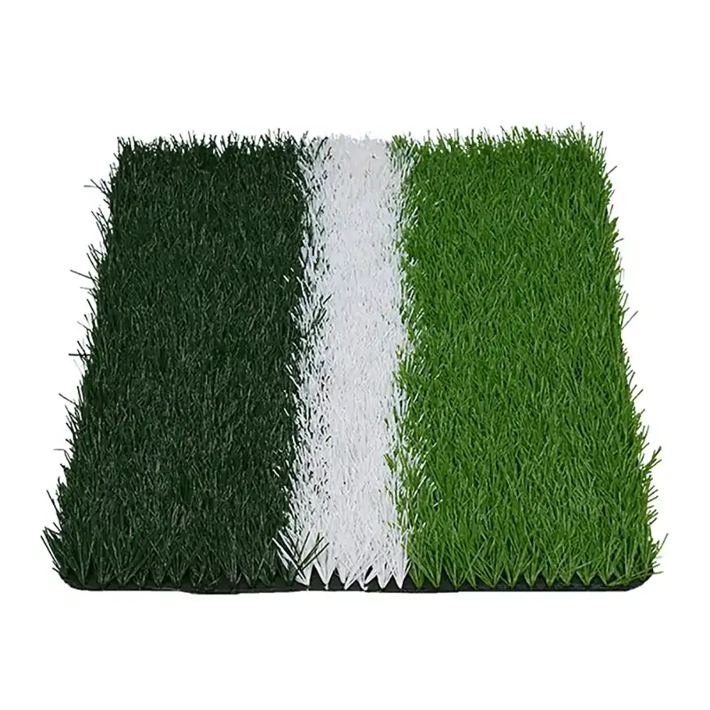High-density artificial turf in dark green, light green, and white sections