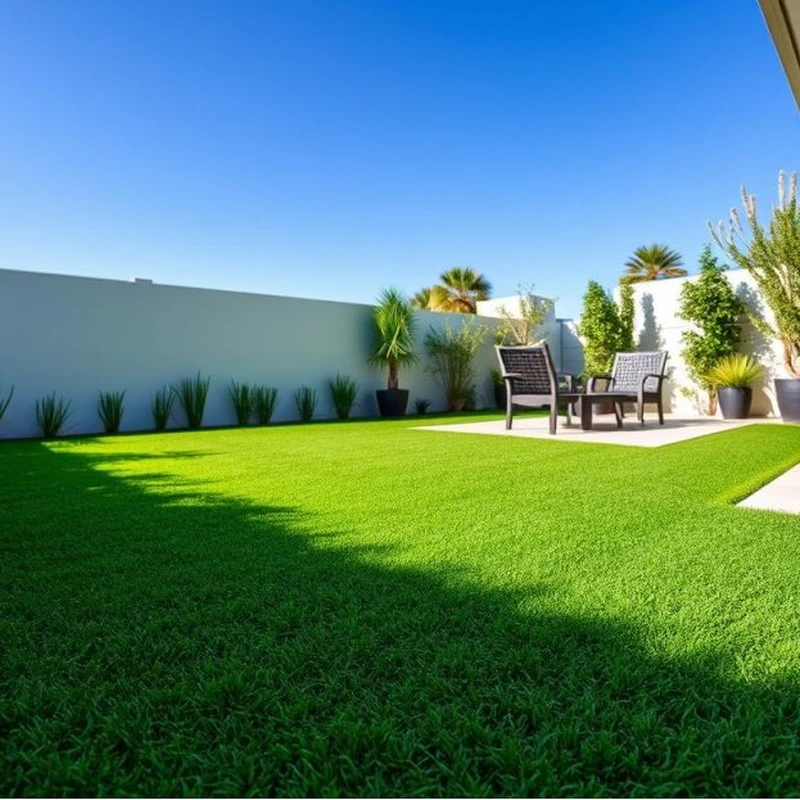 decorative artificial grass lawn in garden